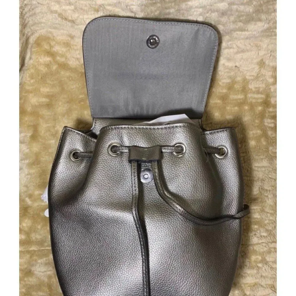 Icing Silver Grey Pins & Patches Casual Faux Leather Mini Backpack Bag NEW